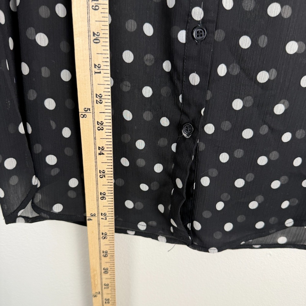 KUT from the Kloth Blouse Women's Medium Black Polka Dot Chiffon Button Front - Picture 13 of 15